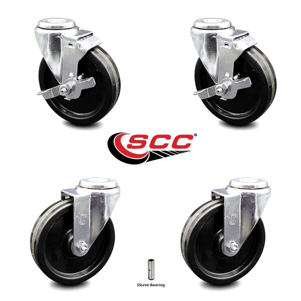 5 Inch Phenolic Wheel Swivel Bolt Hole Caster Set with 2 Brake
